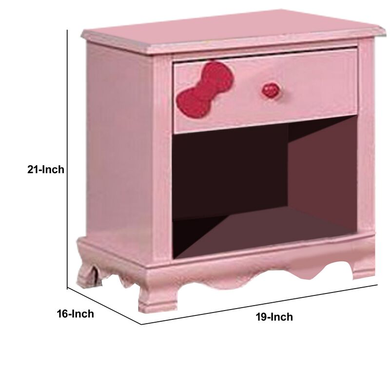1 Drawer Transitional Wooden Nightstand with Arched Base, Pink-Benzara