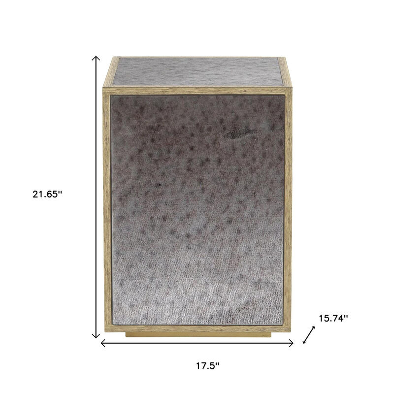 HomeRoots 22" Silver and Gold Mirrored Glass and Wood Block End Table image number 4