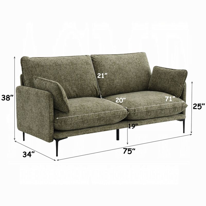 Dima Sofa with 2 Pillows, Green Chenille Upholstered Cushions, 75 Inch image number 7