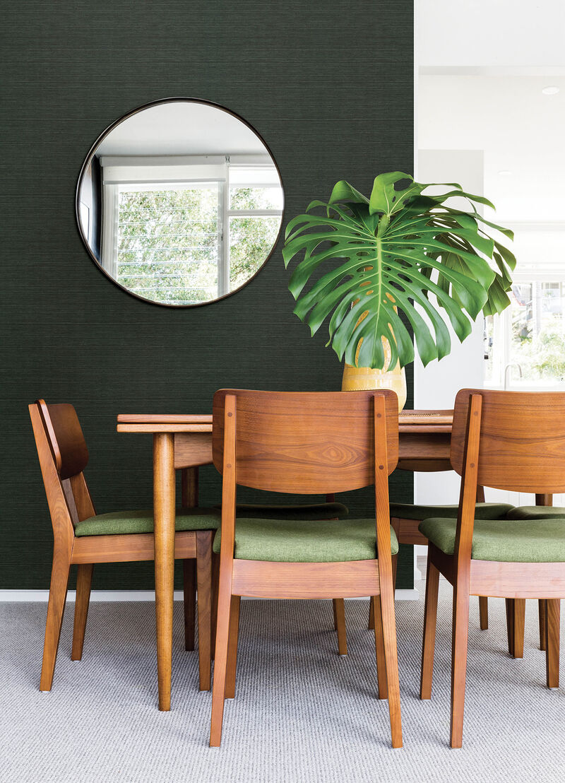 Colcord Dark Green Sisal Grasscloth Wallpaper image number 2