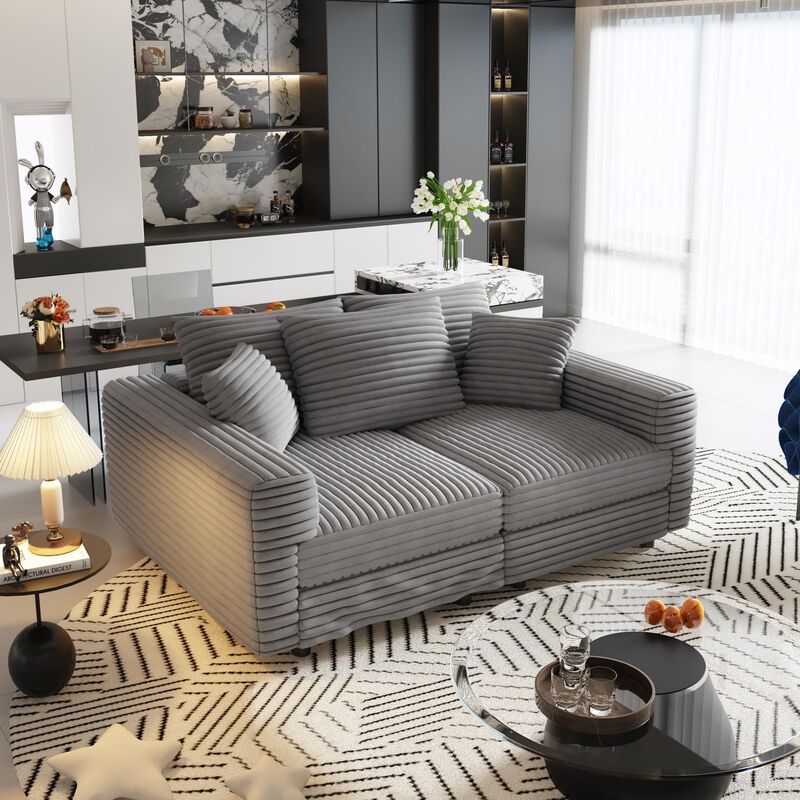 Merax Plush Corduroy 3-Seat Sofa Convertible Deep Seat Sofa Lounge image number 2