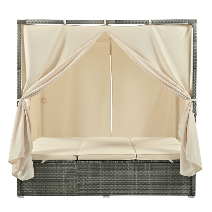Merax  Adjustable Outdoor Patio Sun Bed With Curtain