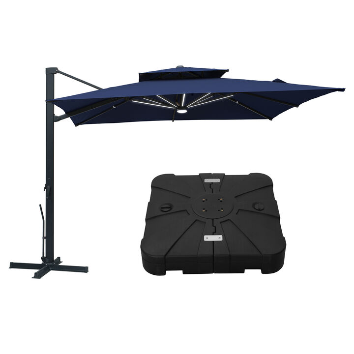 MONDAWE 10ft Patio Double Top Bright Umbrella Removable LED With Base Stand Included, Navy