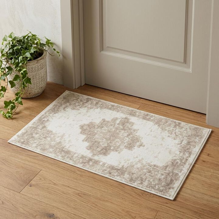 HomeRoots Medallion Power Loom Distressed Area Rug