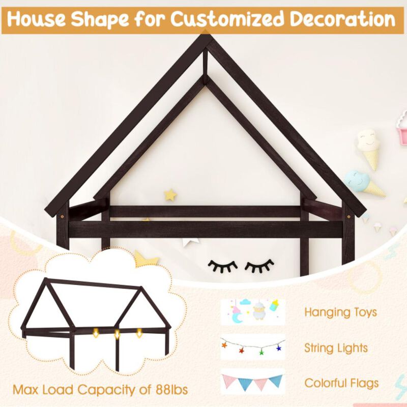 Hivvago Twin Size Kids House Bed Wood Frame with Roof