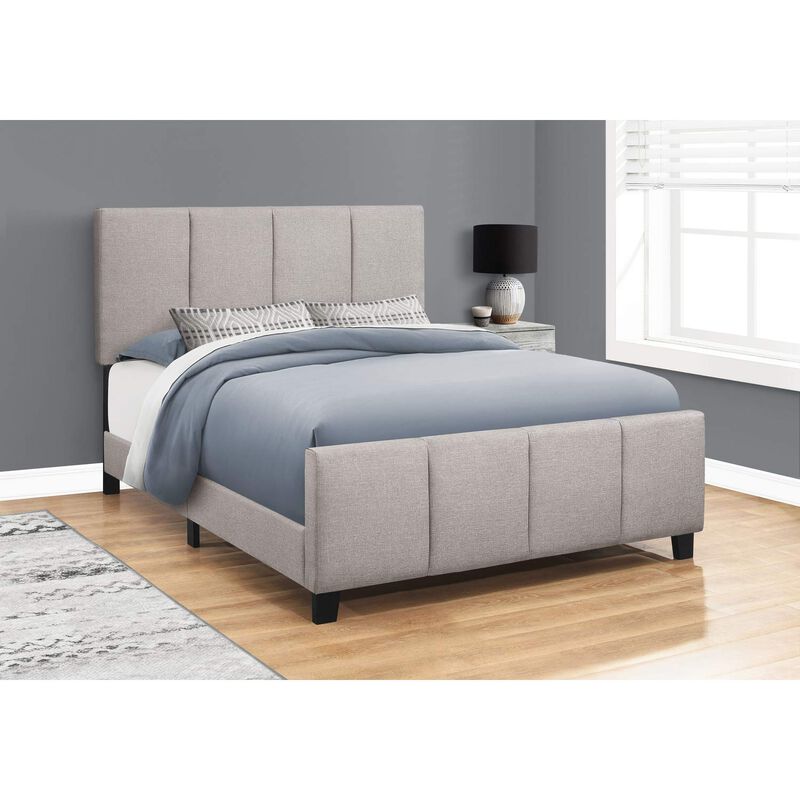 Monarch Specialties I 6025Q Bed, Queen Size, Platform, Bedroom, Frame, Upholstered, Linen Look, Grey, Transitional image number 1