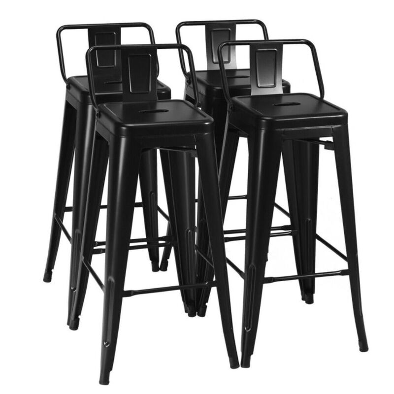 Hivvago Set of 4 Metal Counter Height Barstools with Low Back and Rubber Feet