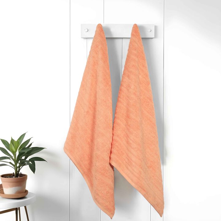 Set of 2 Smart Twist Ribbed Bath Sheets Viscose Cotton Blend