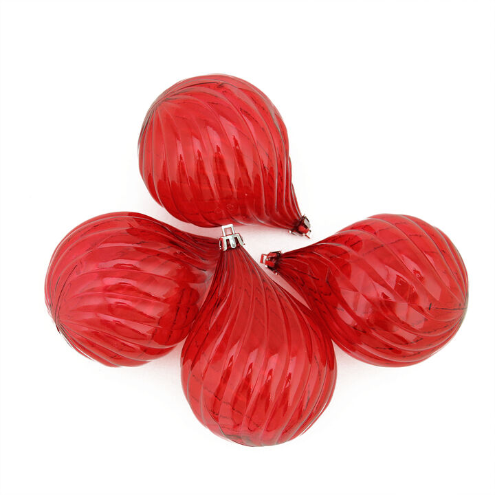 4ct Red Hot Transparent Finial Drop Shatterproof Christmas Ornaments 4.5"