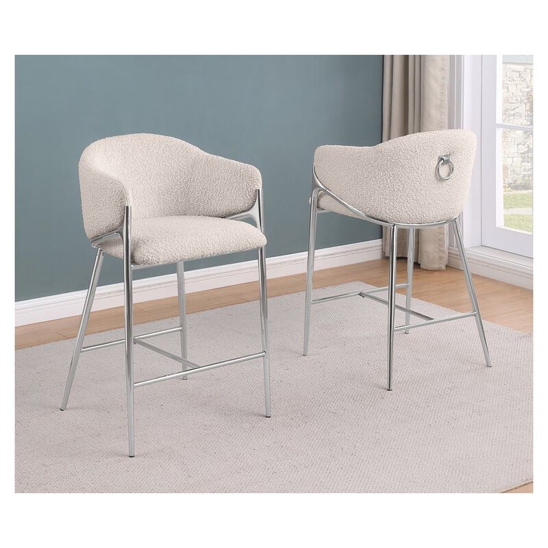 Best Quality Furniture Cream Barstools (30) In Boucle Fabric And Silver Chrome Base (Set Of 2)