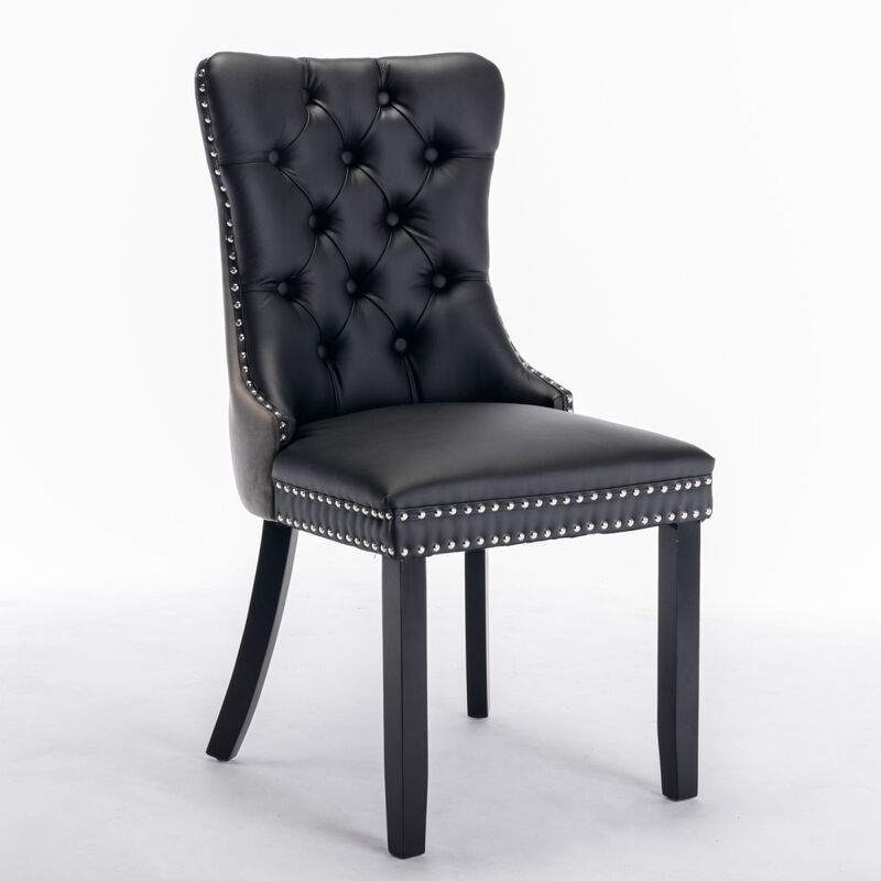 Streamdale Contemporary Tufted Dining Chairs Set, Black+Gray