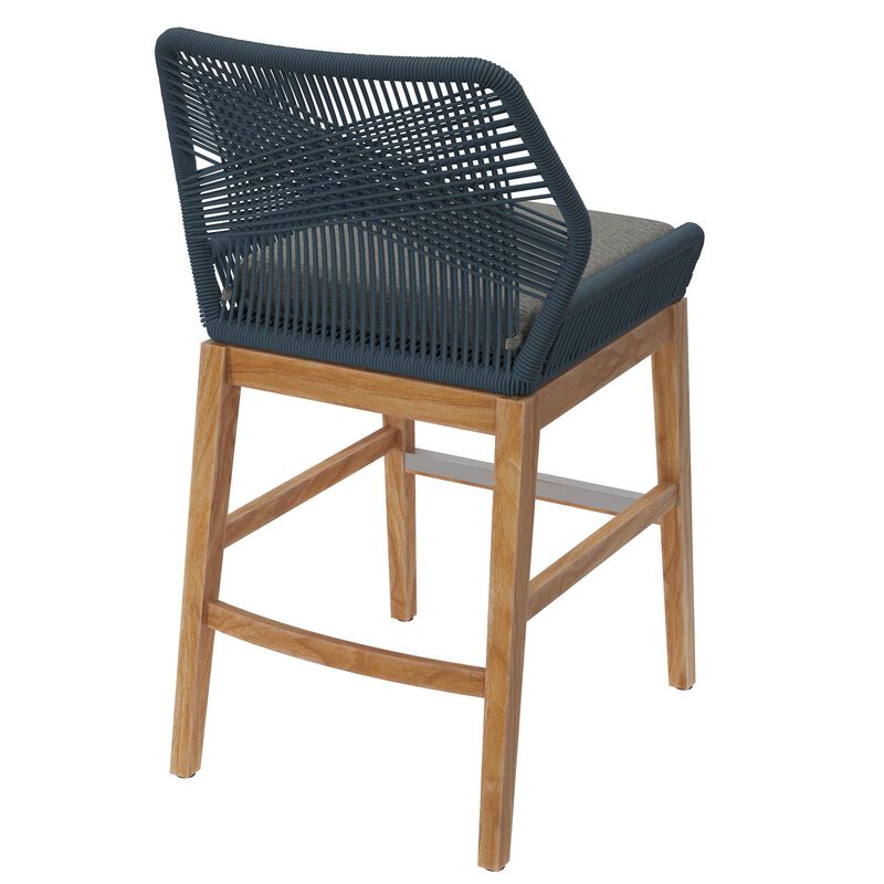 Modway Wellspring Outdoor Patio Teak Wood Counter Stool in Light Gray Greige - 24 Inch Patio Counter Height Stool with Cushion, Woven Seat and Teak Wood Legs image number 6