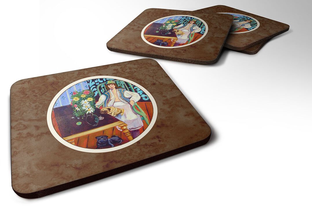 Caroline's Treasures 7265FC Lady With Her Pug Foam Coasters (Set of 4), 3.5, Multicolor