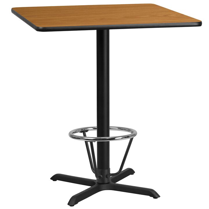 Flash Furniture Stiles 36'' Square Natural Laminate Table Top with 30'' x 30'' Bar Height Table Base and Foot Ring