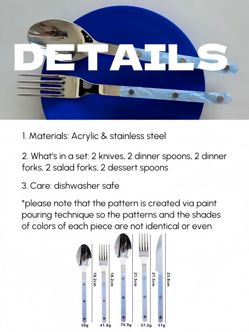 Nebula Flatware Set of 10 Pcs, Modern Marble Pattern Rivet Stainless Steel Cutlery Silverware Set