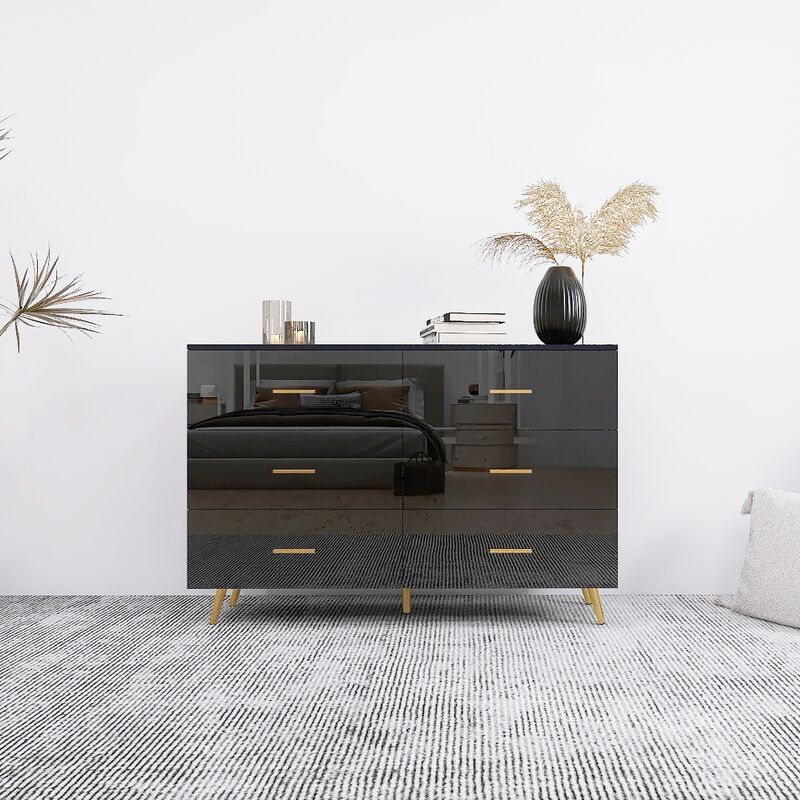 Streamdale 6 Drawer Chest with Golden Accents in Black Finish