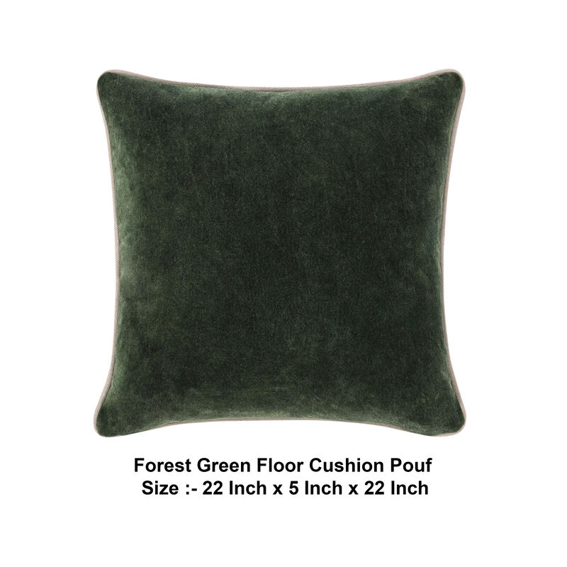 May Accent Throw Pillow, 22in Stonewashed Forest Green Cotton Velvet - Benzara