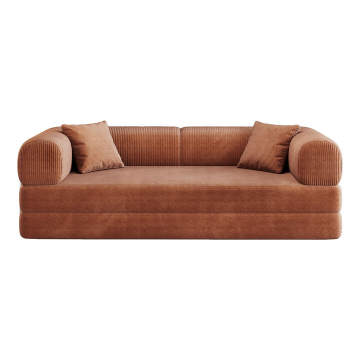 Whisen 78.8" Floor Sleeper Sofa, Corduroy Convertible Loveseat for Living Room Bedroom