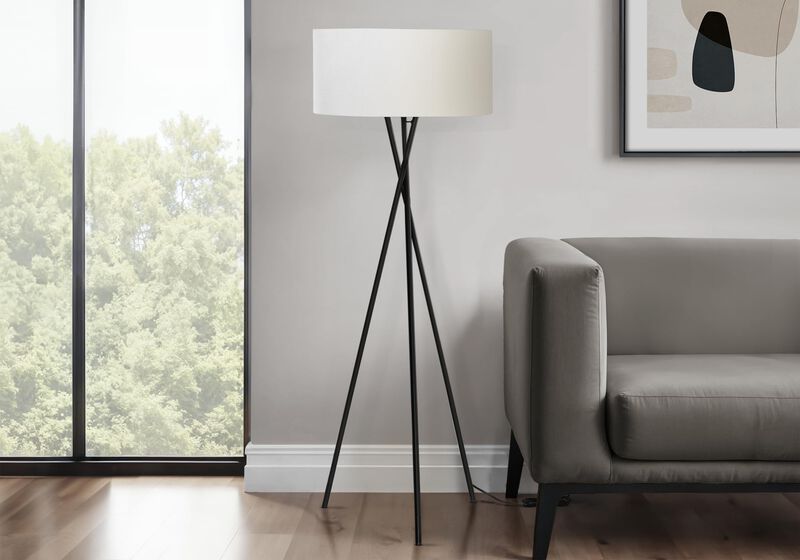 Monarch Specialties 9756, Black Cream Shade, Contemporary Lighting 62" H Tripod Floor Lamp Metal Ivory, 22" L x 22" W x 62.25" H image number 2