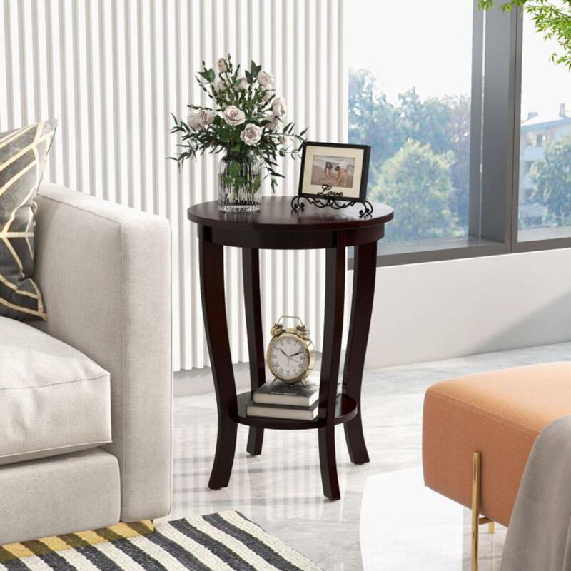Hivvago 2-tier Round End Table with Solid Wood Legs