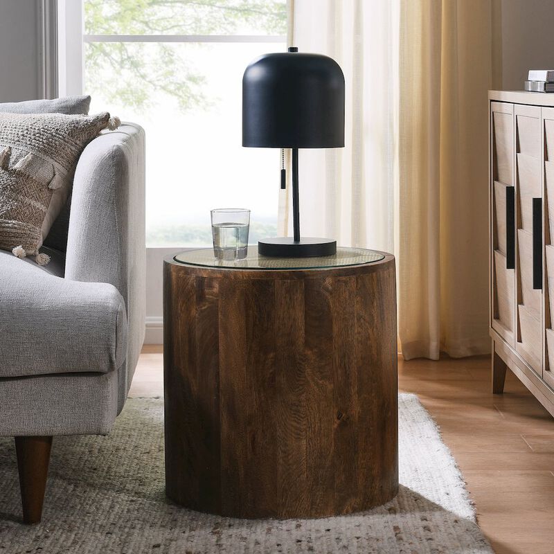 Truett Round Wood Rattan Side Table image number 5