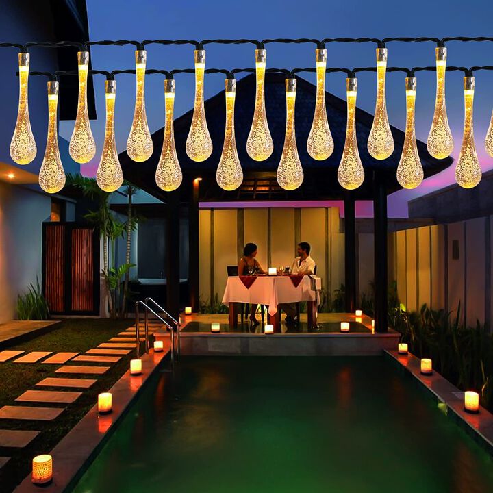 Sowaz 20 ft. Solar Waterdrop string light patio garden warm color