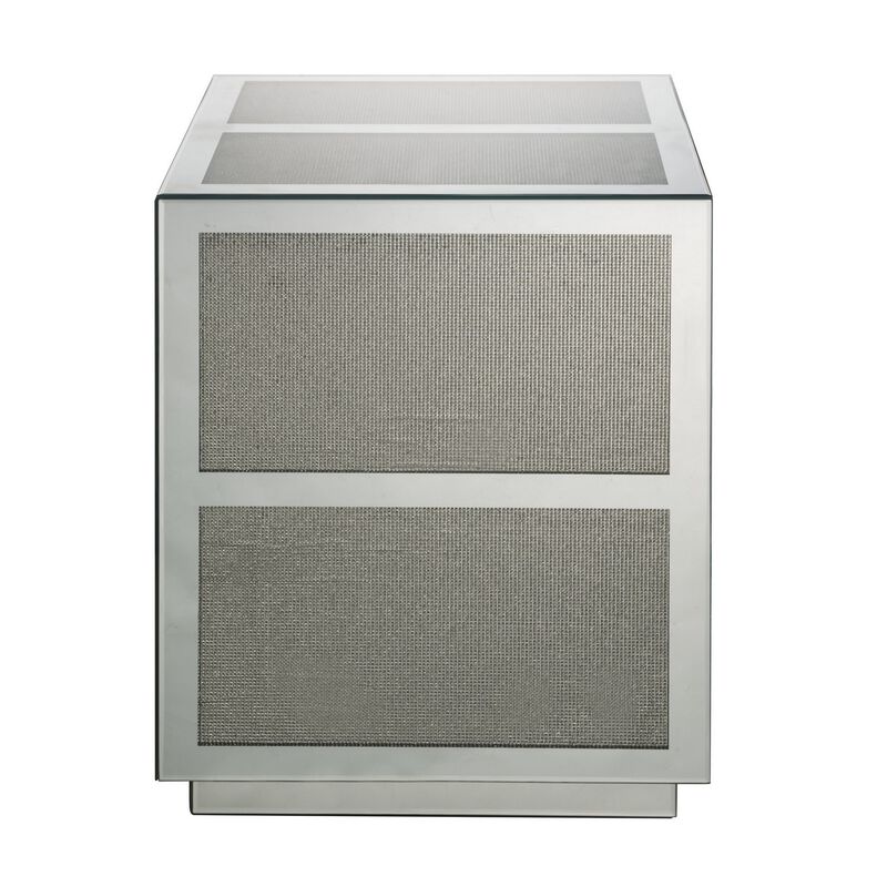 Mirror Panel Square End Table with Faux Diamond Inlays, Silver-Benzara image number 2