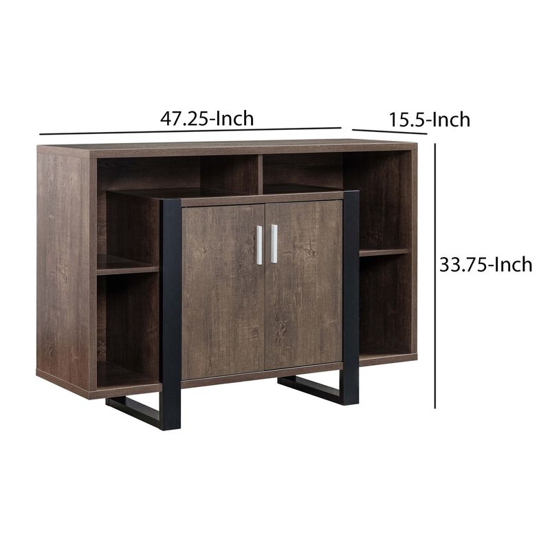 Zale 47 Inch Wood Buffet Sideboard Console, 1 Cabinet, Sled Base, Brown-Benzara
