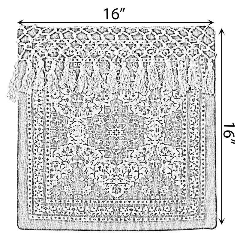 16" Handwoven Cotton Throw Pillow Cover with Traditional Pattern and Tasseled Top, Navy