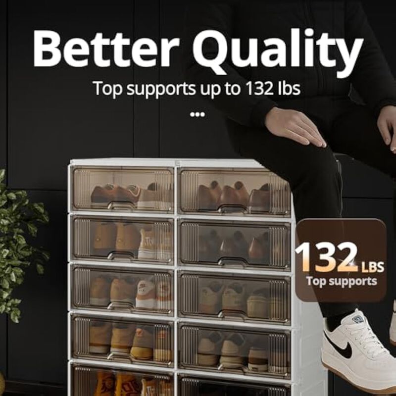 Shoe Storage Cabinet 6 Tier Clear Wide Width Rack Organizer image number 3