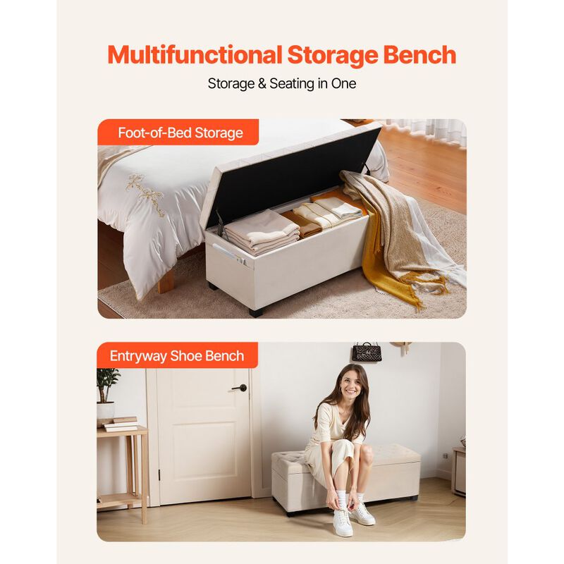 Linen Storage Bench Ottoman with Flip-Up Lid for Bedroom and Entryway image number 6