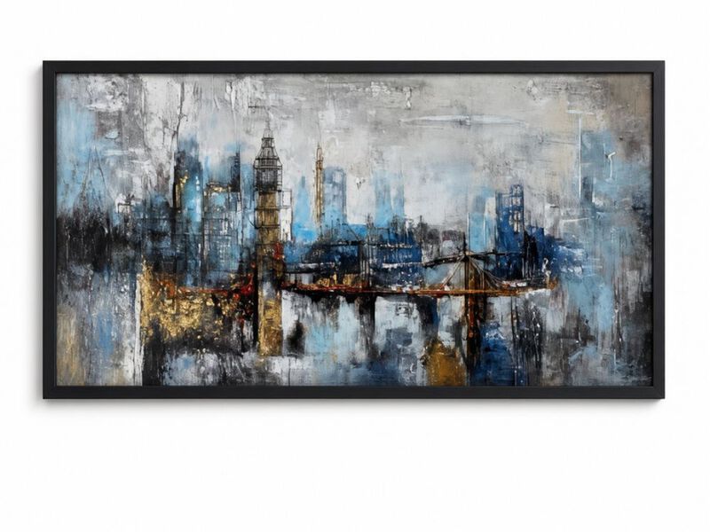 Large Wall Art Bedroom Abstract City View Canvas Gray Blue Buildings Office image number 0