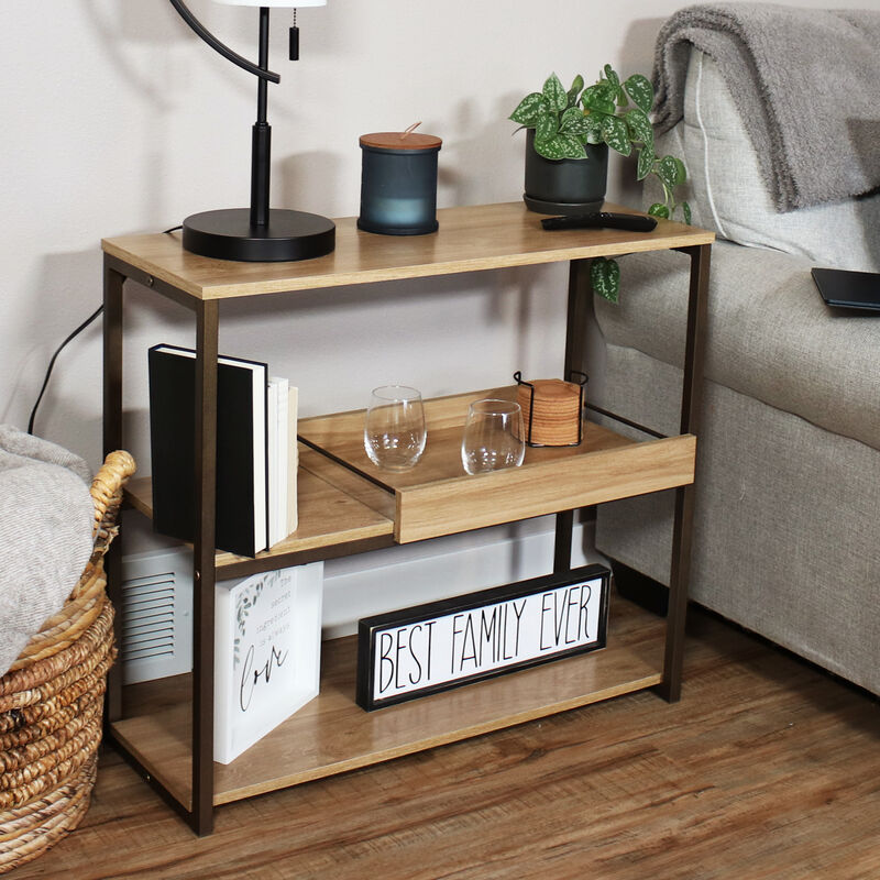 Sunnydaze Industrial 3-Shelf Sofa Table with Tray - Brown - 28.25 in