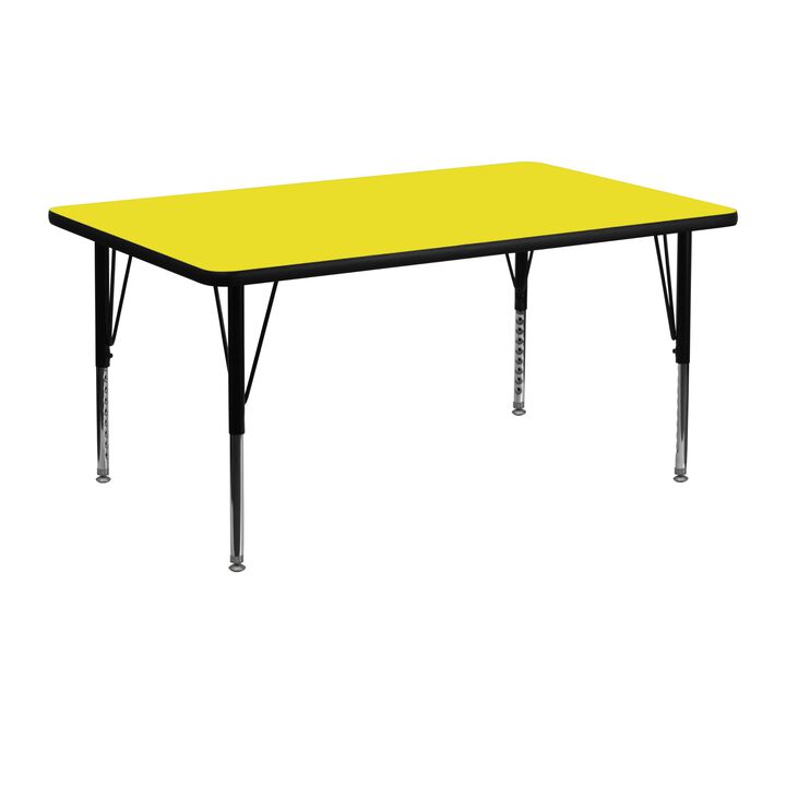 Flash Furniture Wren 24''W x 48''L Rectangular Yellow HP Laminate Activity Table - Height Adjustable Short Legs