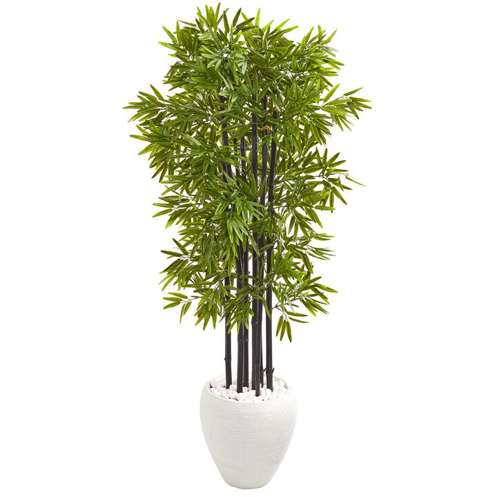 HomPlanti 5 Feet Bamboo Artificial Tree with Black Trunks in White Planter UV Resistant (Indoor/Outdoo