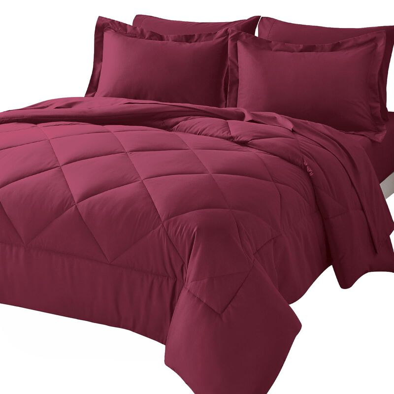 CozyLux King Comforter Set with Sheets 7 Pieces Bed in a Bag Burgundy All Season Bedding Sets with Comforter, Pillow Shams, Flat