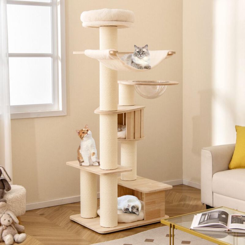 Hivvago 69 Inches Tall Cat Tree with Cozy Top Perch and Washable Plush Cushions