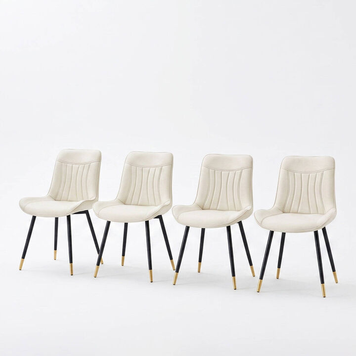 Set of 4 Dining Chairs PU Leather Side Dining Chairs with high back and stitched backrest Metal Leg Dining Chairs with leveling feet