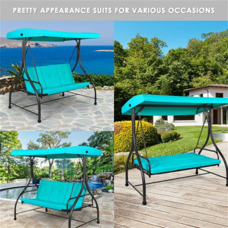 Weather-Resistant 3-Person Swing Chair with Folding Hammock Bed