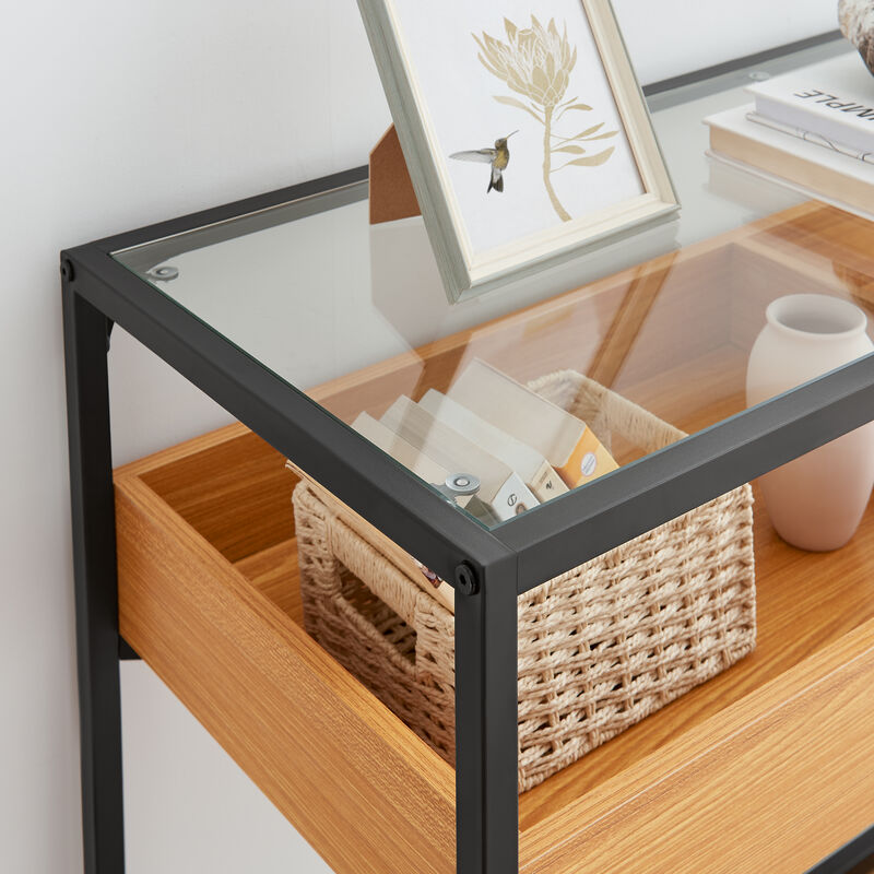 Saarinen Two-Level Modern Sunken Glass Display Shelf Rectangle Console Table