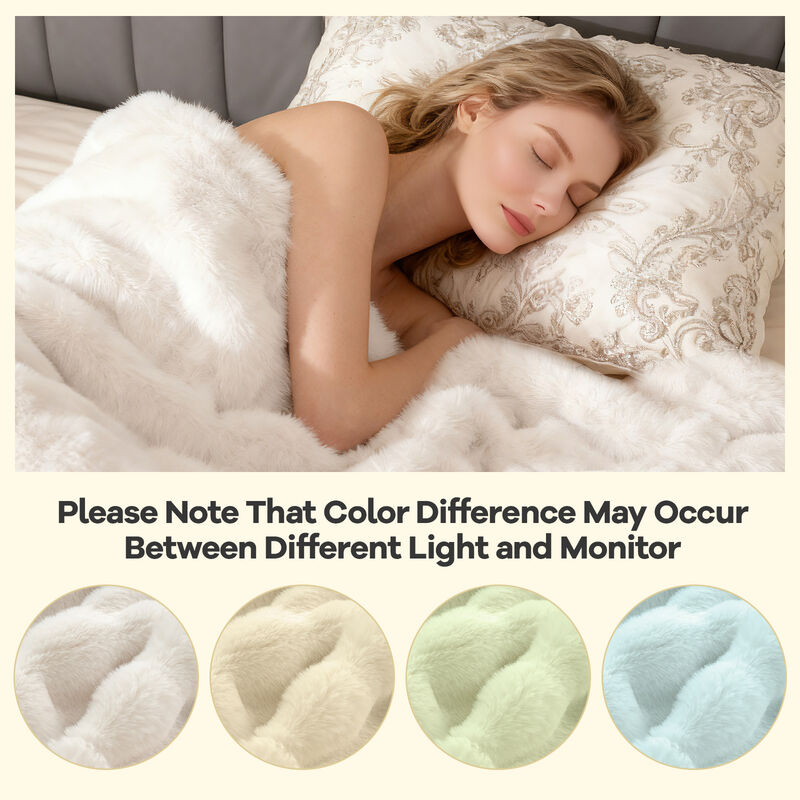 Fuzzy Plush Rabbit Fur Bubble Throw Blanket image number 7