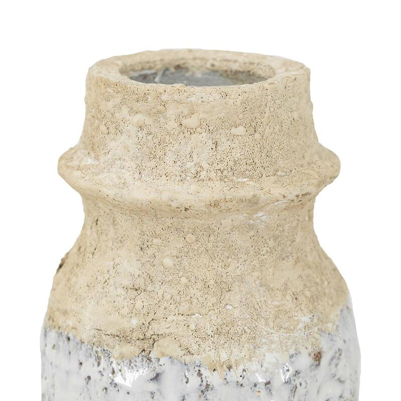 HomeRoots 10" Beige And Ivory Cylinder Terracotta Table Vase image number 3