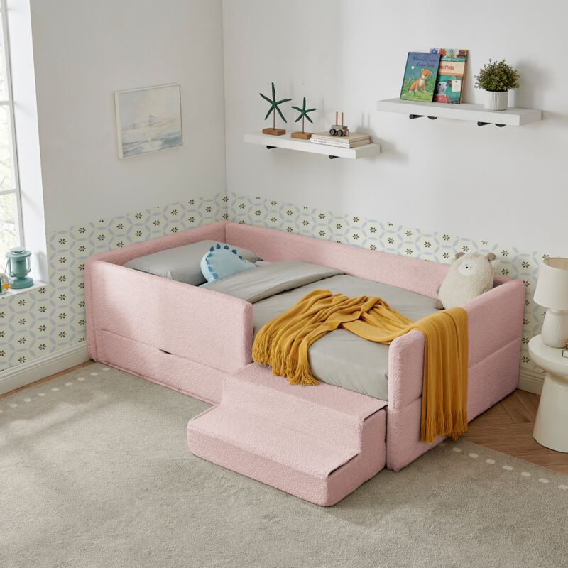 Josmok Multi-Functional Boucle Upholstered Toddler Bed image number 2