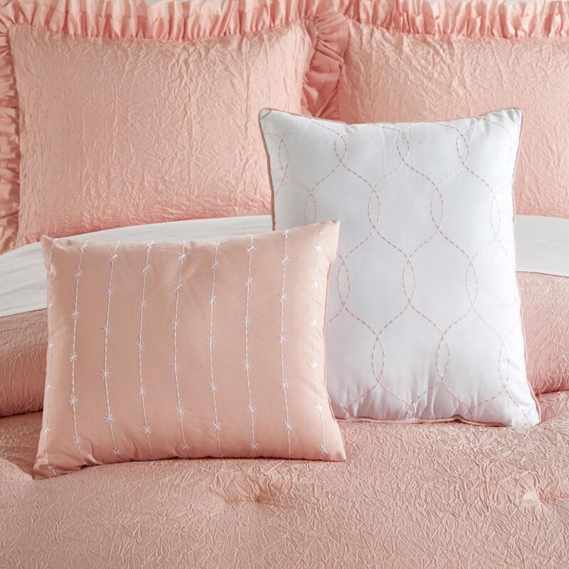 Chic Home Kensley Comforter Set Washed Crinkle Ruffled Flange Border Design Bedding Blush, Twin image number 5