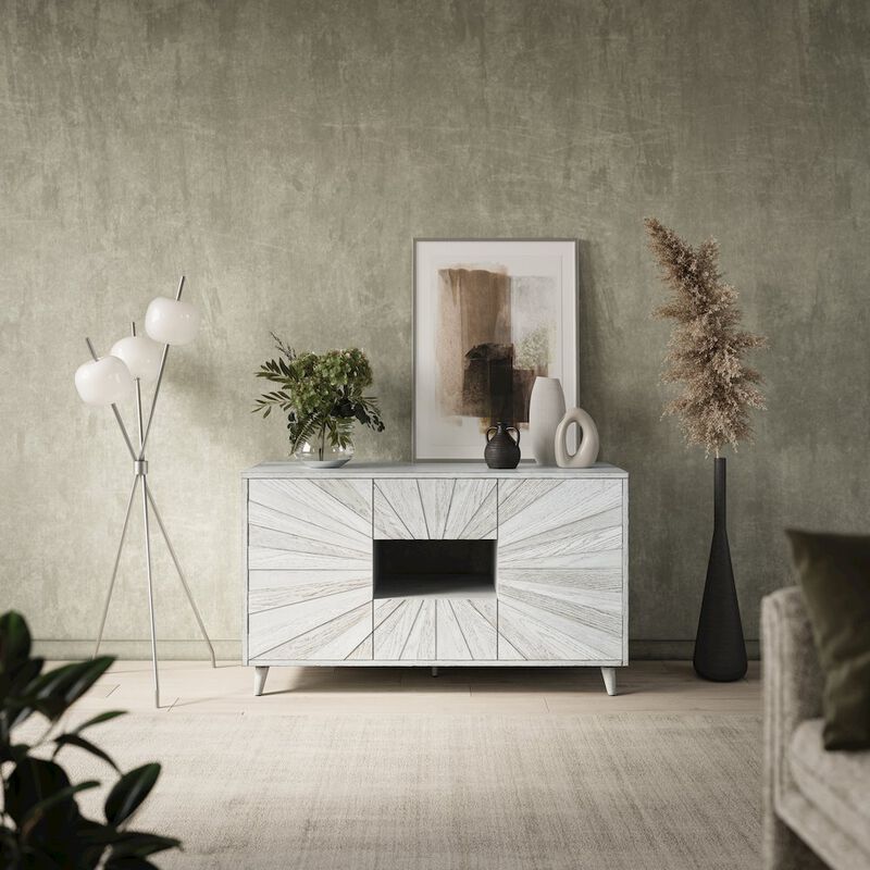 Jofran Reece 50 Mid-Century Modern Starburst TV Stand Console Storage Cabinet