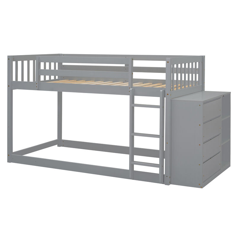 Whisen Twin over Twin Bunk Bed with 4 Drawers and 3 Shelves- Espresso