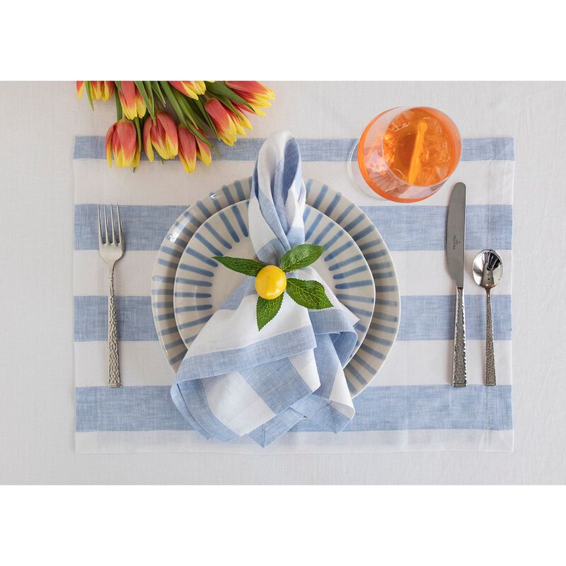 Solino Home 100% Pure Linen Dinner Napkins 20 x 20 Inch Set of 4 - Cabana Stripe