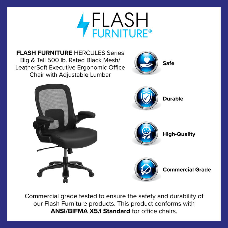 Flash Furniture  Hercules Series Big & Tall 500 lbs . Executive Swivel Chair with Fabric Seat & Adjustable Lumbar image number 3
