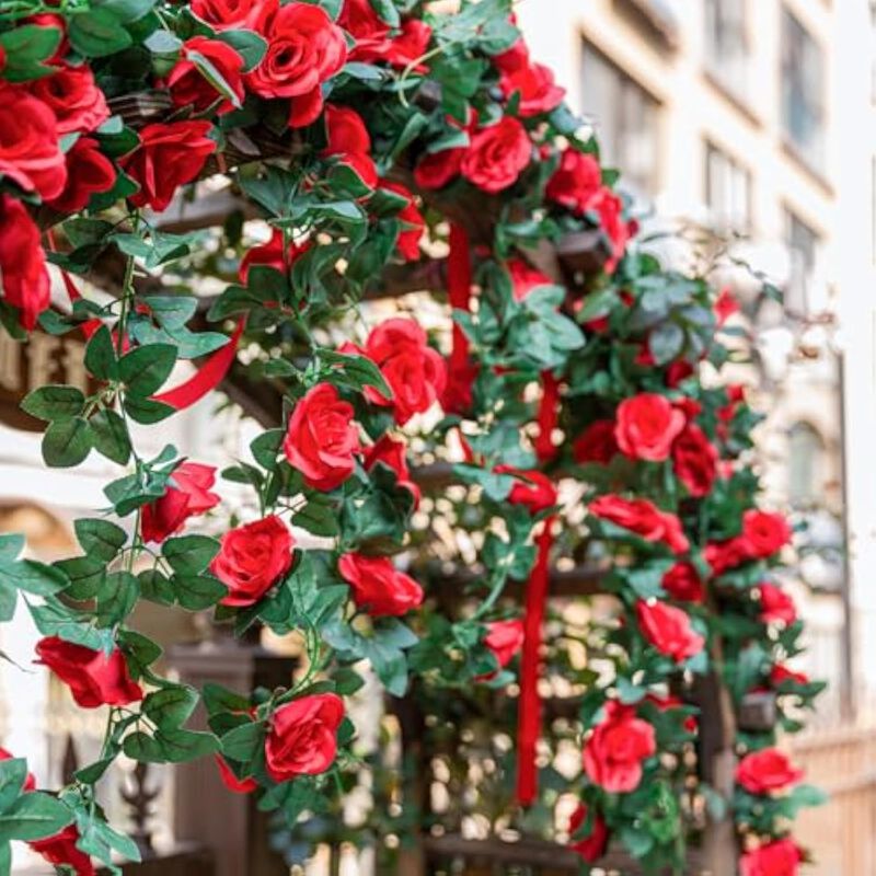 4 Pack Red Artificial Hanging Rose Flowers Outdoor Wedding Centerpiece Decor image number 3