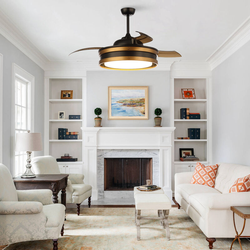 52" Vintage Brass Bladeless Smart Ceiling Fan with Light and Remote, App Control, Voice Control